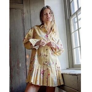 New Free People Connor Floral Printed Mini Dress Butter Yellow Farm Shabby‎ Chic